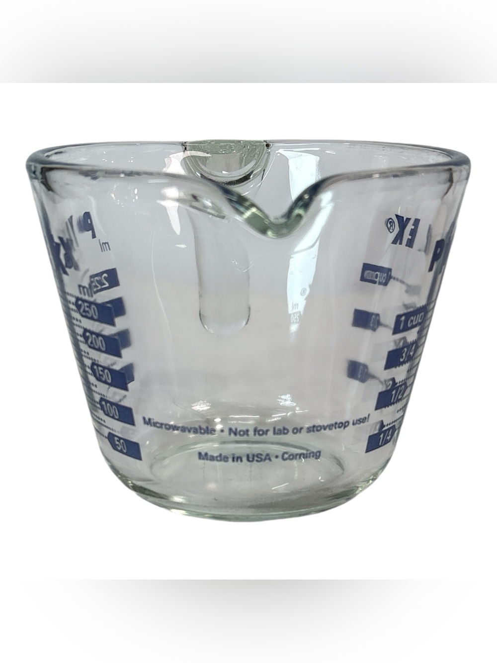 Vintage Pyrex Glass Measuring Cup Blue Lettering Open J Handle 1 Cup 8 oz 250 ml - Picture 4 of 5
